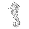 Vector monochrome hand drawn zentagle illustration of sea horse.