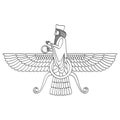 Vector monochrome icon with ancient egyptian symbol Faravahar