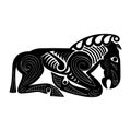 Vector monochrome icon with ancient Scythian art. Plaque with animal motifs Royalty Free Stock Photo