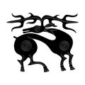 Vector monochrome icon with ancient Scythian art. Plaque with animal motifs Royalty Free Stock Photo