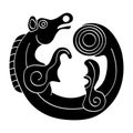 Vector monochrome icon with ancient Scythian art. Symbol with animal motifs Royalty Free Stock Photo