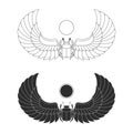 Vector monochrome icon set with ancient egyptian symbol Scarab Winged sun Royalty Free Stock Photo