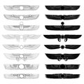 Vector monochrome icon set with ancient egyptian symbol Scarab Winged sun Royalty Free Stock Photo