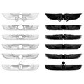 Vector monochrome icon set with ancient egyptian symbol Winged sun Royalty Free Stock Photo