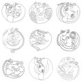 vector monochrome icon set with ancient Scythian art. Plaques with animal motifs Royalty Free Stock Photo