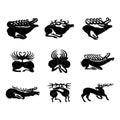 Vector monochrome icon set with ancient Scythian art. Plaques with animal motifs Royalty Free Stock Photo