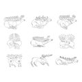 Vector monochrome icon set with ancient Scythian art. Plaques with animal motifs Royalty Free Stock Photo