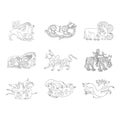 Vector monochrome icon set with ancient Scythian art. Plaques with animal motifs Royalty Free Stock Photo