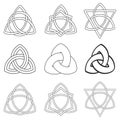 Vector monochrome icon set with Ancient sign Triquetra