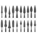 Vector monochrome icon set with ancient spearhead