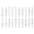 Vector monochrome icon set with ancient spearhead