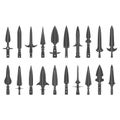 Vector monochrome icon set with ancient spearhead