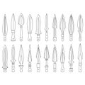 Vector monochrome icon set with ancient spearhead