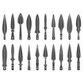 Vector monochrome icon set with ancient spearhead