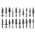 Vector monochrome icon set with ancient spearhead