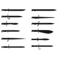 Vector monochrome icon set with bayonet knives Royalty Free Stock Photo