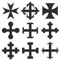 Vector monochrome icon set with Medieval heraldic crosses