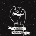 Vector monochrome illustration of clenched fist held high in protest Royalty Free Stock Photo