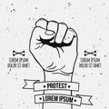 Vector monochrome illustration of clenched fist held high in protest Royalty Free Stock Photo