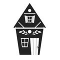 Vector monochrome illustration of a cute country house for logo and icon. Black silhouette of dollhouse. Rental and sale