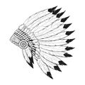 Vector monochrome illustration of native American war bonnet. Royalty Free Stock Photo