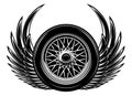 Vector monochrome illustration with wings and wheel Royalty Free Stock Photo
