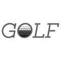 Vector monochrome inscription golf with a built-in ball