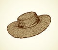 Vector monochrome line drawing of a straw hat Royalty Free Stock Photo