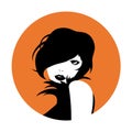 Vector monochrome lovely retro style woman face, logo