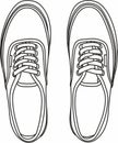 Vector monochrome pair of sports shoes for a runner. Sneakers for training drawn with lines.