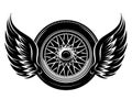 Vector monochrome pattern - car wheel with wings Royalty Free Stock Photo