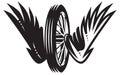 Vector monochrome pattern with wheel, wings on a motorcycle theme