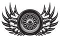 Vector monochrome pattern with wheel, wings and pistons