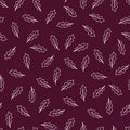 Vector monochrome purple seamless pattern with scattered doodle kale lettuce leaf. Perfect for fabric, scrapbooking and