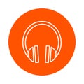 Vector monochrome round icon with image of sound headphones, flat style