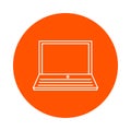 Vector monochrome round icon of an open laptop, flat style