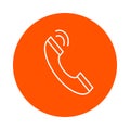 Vector monochrome round icon with picture of handset and sound, flat style Royalty Free Stock Photo