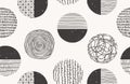 Vector monochrome seamless hand drawn pattern made with ink, pencil, brush. Geometric doodle shapes of spots, dots Royalty Free Stock Photo