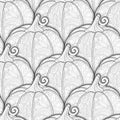 Vector Monochrome Seamless Pattern with Decorative Pumpkin