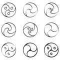 Vector monochrome set with Gankyil tibetan symbol