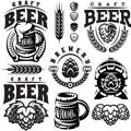 Vector monochrome set of illustrations, signs, design elements for design of beer theme Royalty Free Stock Photo