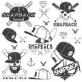 Vector monochrome set of snapback badges, emblems, labels, logos and design elements. Isolated illustration in vintage Royalty Free Stock Photo