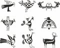 Vector monochrome set of symbols of the Indians of Central, South and North America Royalty Free Stock Photo