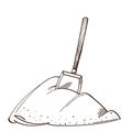 Vector monochrome shovel in a pile of snow. Illustration isolated on white background Royalty Free Stock Photo