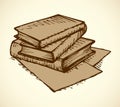 Vector monochrome sketch. Stack of books