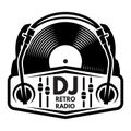 Vector monochrome template on a musical theme with a vinyl player Royalty Free Stock Photo