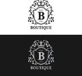 Vector monogram logo template. Luxury letter design. Graceful vintage character with crown illustration.