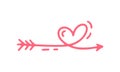 Vector monoline arrow with heart. Valentines Day Hand Drawn icon. Holiday sketch doodle Design plant element valentine