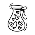 Vector monoline cute jug with hearts. Valentines Day Hand Drawn icon. Holiday sketch doodle Design element valentine