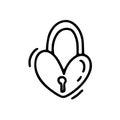 Vector monoline cute lock in form heart. Valentines Day Hand Drawn icon. Holiday sketch doodle Design element valentine